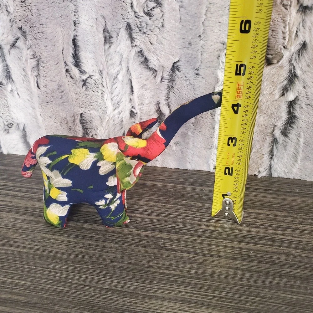 Navy Blue Floral Sand Stuffed Lucky Elephant - Trunk Up 6